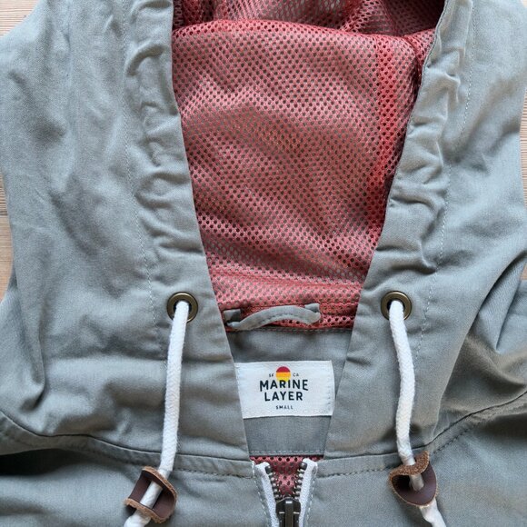 Marine Layer Dawson Stretch Twill Hooded Windbreaker Gray Colorblock Jacket - Picture 2 of 3